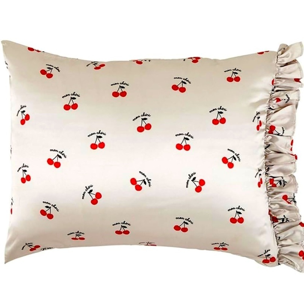 2 Satin Pillowcases for Hair and Skin with Ruffle Trim, Standard Size, Bag